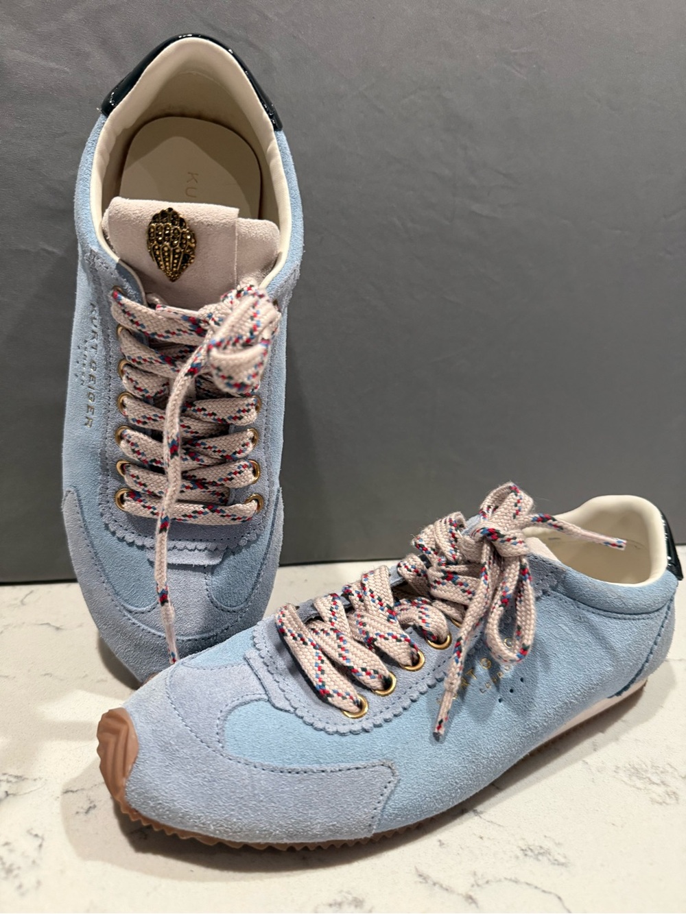 Kurt Geiger Light Blue Suede Sneakers with Multicolor Laces